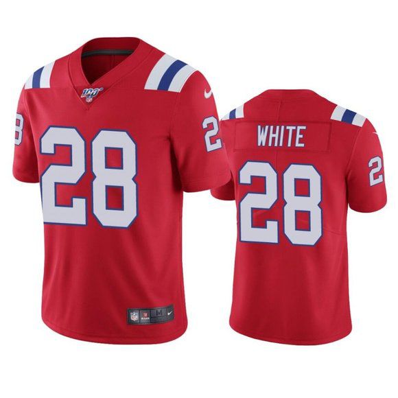 Men New England Patriots 28 James White Nike Red 100th Limited NFL Jersey